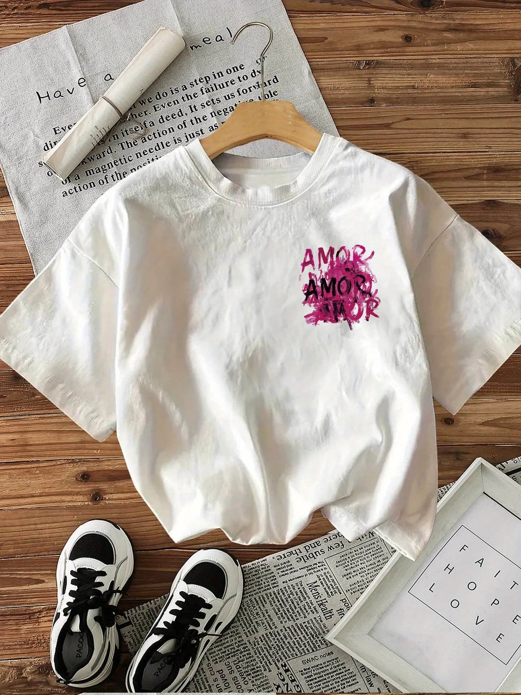 Harajuku 100% Cotton Women's Graffiti Style Graphic Design Love T-Shirt Crew Neck Casual Top Streetwear Tee Short Sleeve Shirt