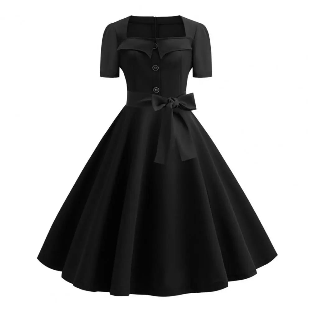 1950s Vintage Pin-up Dress Square Neck Midi Dress Rockabilly Pin Up Dress Robe Femme Casual Retro Elegant Party Midi Sundress