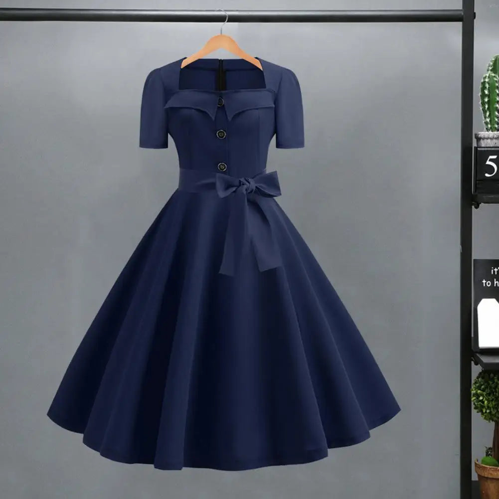 1950s Vintage Pin-up Dress Square Neck Midi Dress Rockabilly Pin Up Dress Robe Femme Casual Retro Elegant Party Midi Sundress