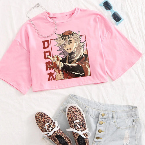 Anime Demon Slayer Douma Shirt Women O-Neck Short Sleeves Crop Tops T-shirt Fans Gift