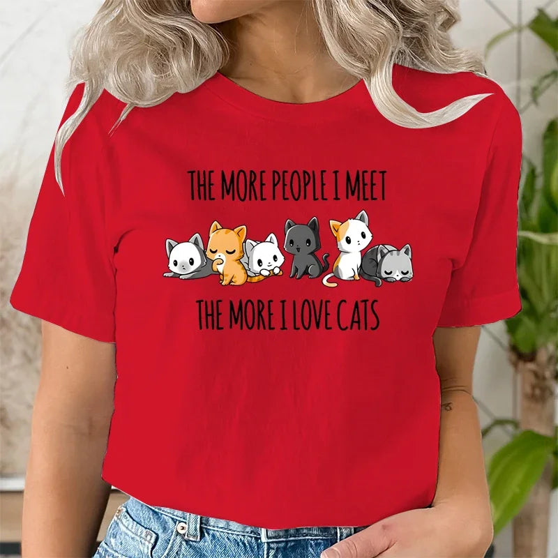 Fashionable Summer Casual Women's T-shirt Cute Cat and University Women Clothes Aesthetic Clothes