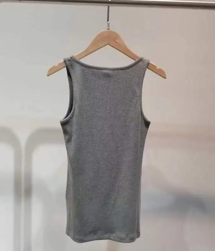 Women U Neck Rib Tank Top Solid Color Sleeveless Slim Fit Casual All-match Spring Summer Female Vest