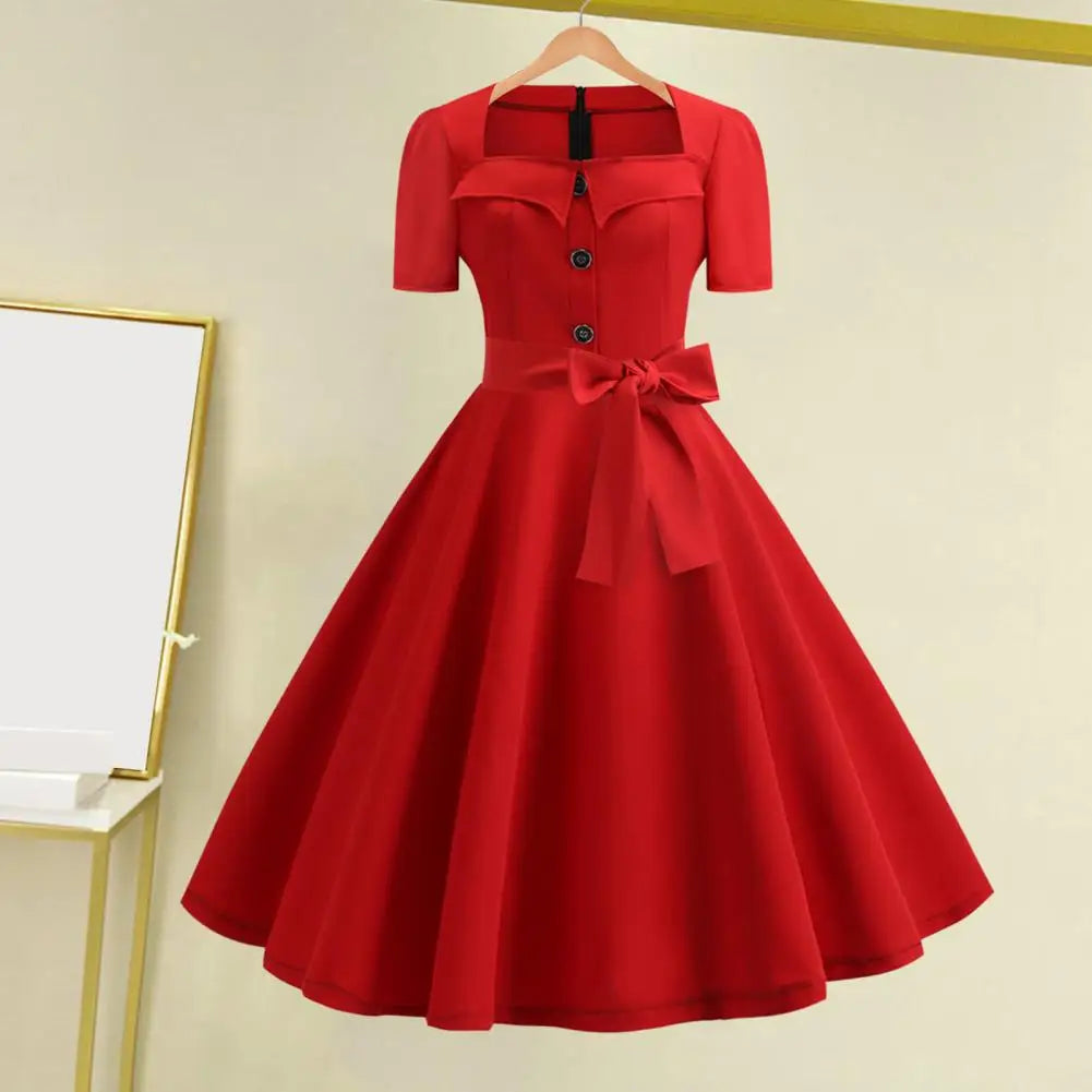 1950s Vintage Pin-up Dress Square Neck Midi Dress Rockabilly Pin Up Dress Robe Femme Casual Retro Elegant Party Midi Sundress