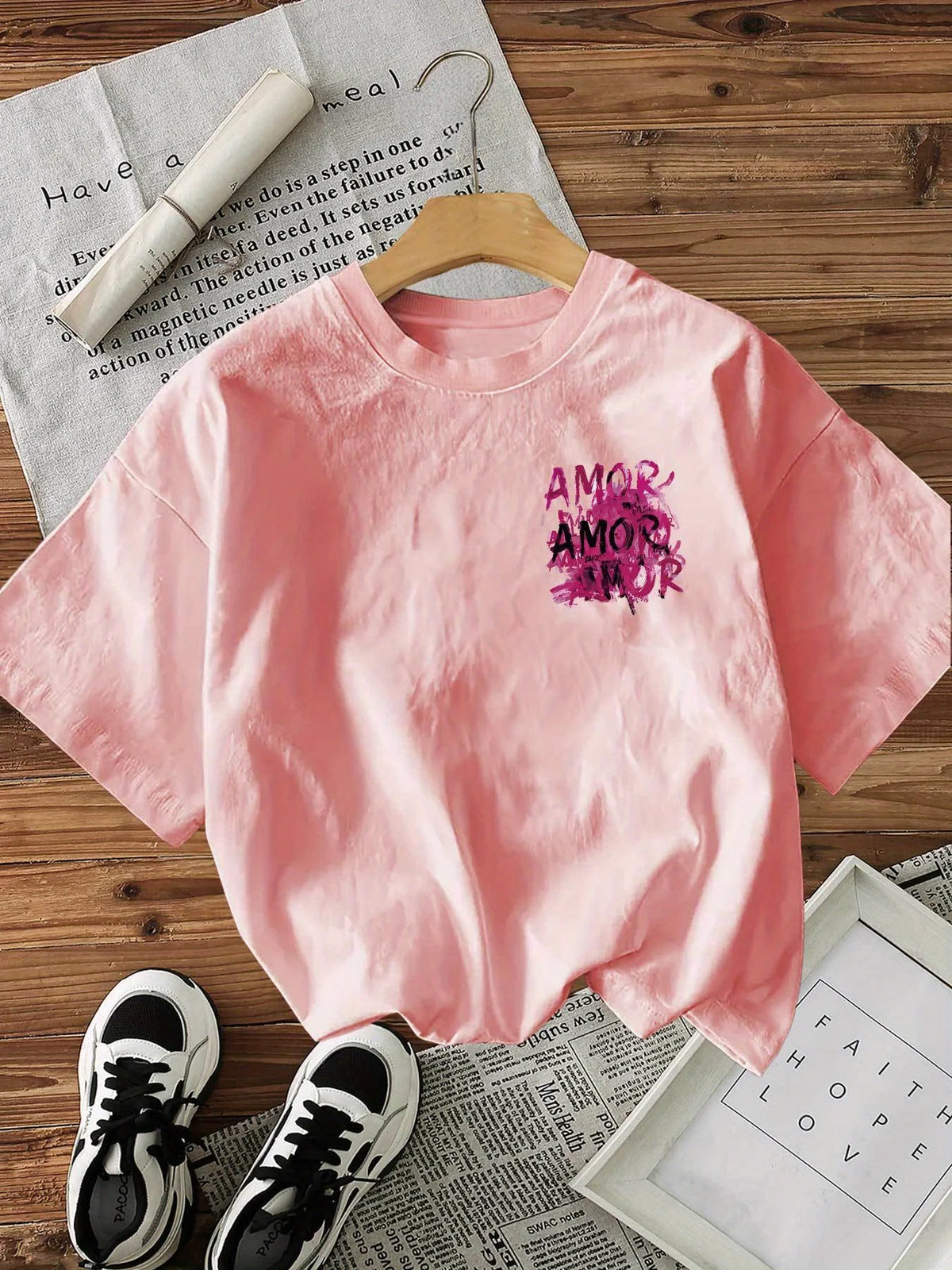 Harajuku 100% Cotton Women's Graffiti Style Graphic Design Love T-Shirt Crew Neck Casual Top Streetwear Tee Short Sleeve Shirt