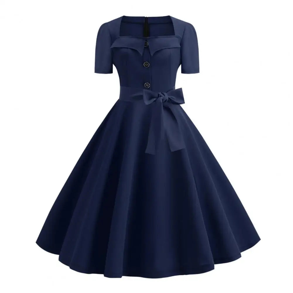 1950s Vintage Pin-up Dress Square Neck Midi Dress Rockabilly Pin Up Dress Robe Femme Casual Retro Elegant Party Midi Sundress