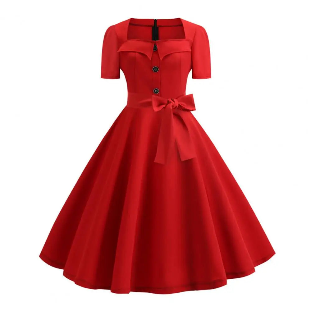 1950s Vintage Pin-up Dress Square Neck Midi Dress Rockabilly Pin Up Dress Robe Femme Casual Retro Elegant Party Midi Sundress