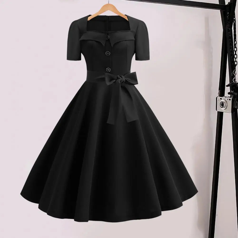 1950s Vintage Pin-up Dress Square Neck Midi Dress Rockabilly Pin Up Dress Robe Femme Casual Retro Elegant Party Midi Sundress