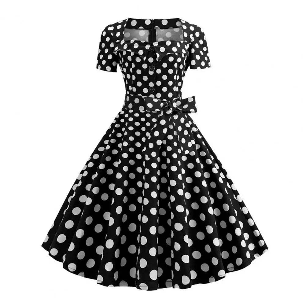 1950s Vintage Pin-up Dress Square Neck Midi Dress Rockabilly Pin Up Dress Robe Femme Casual Retro Elegant Party Midi Sundress